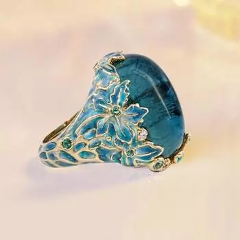 Нежное женское кольцо с элегантными цветочными элементами в стиле ретро US 6 золотистый