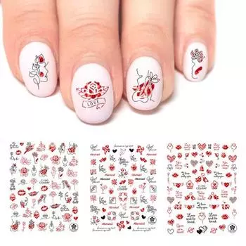 Нежные декоративные легкие наклейки для ногтей в виде сердца в виде розы ко Дню святого Валентина для маникюрного магазина F