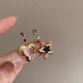 Нежные и стильные асимметричные модные серьги со звездным сердцем, шикарные металлические серьги-клипсы для женщин с уникальным темпераментом