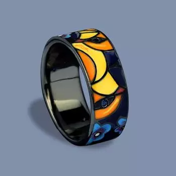 Нежные кольца для женщин, синяя шпинель, черный цветок, эмалированные кольца, модные подарки, ювелирные изделия ручной работы, вечерние украшения