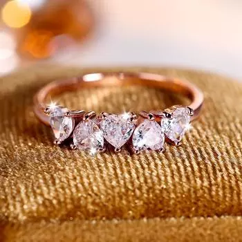 Нежные кольца с сердечками из циркона для женщин, роскошное кольцо цвета розового золота для свадьбы, свидания, модные ювелирные изделия, подарок 6 розового золота/белый