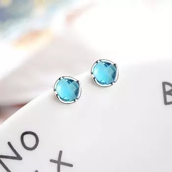 Нежные круглые серьги-гвоздики из стерлингового серебра 925 пробы с синим кристаллом для женщин, ювелирные изделия для подружек невесты, серьги, подарки S-E838