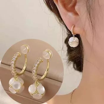 Нежные летние серьги-капли без пирсинга, серьги-клипсы с имитацией кошачьего глаза, каменный шар, подвеска