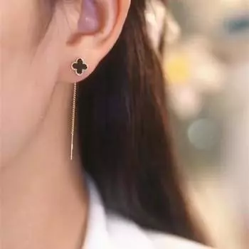 Нежные маленькие серьги с четырьмя лепестками клевера, модные и универсальные серьги с кисточками на длинной цепочке чёрный