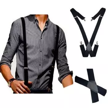 Нежные мужские черные эластичные подтяжки, кожаные подтяжки, регулируемые клипсы с X-образной спинкой