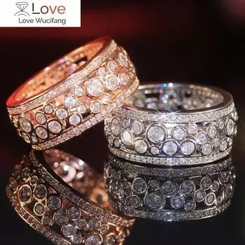 Нежные обручальные кольца с полным покрытием из кубического циркония для женщин, ажурный дизайн, модные ювелирные изделия, доступны 2 цвета 6