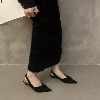 Нежные плиссированные одинарные туфли kink design sense ниша остроносые сандалии женские задняя пустая сумка головка тонкий каблук неглубокий рот короткий каблук женские туфли 34 серебряный