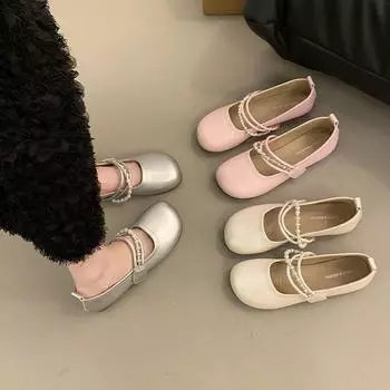 Нежные плоские одинарные туфли женские летние темпераментные туфли Мэри Джейн со стременами модные и удобные 35 серебряный