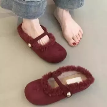 Нежные пушистые туфли феи женские 2024 новый французский темперамент элегантный леопардовый принт одно слово бархатная сумка голова полутапочки 35 цветной печати леопарда