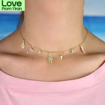 Нежные радужные красочные Cz Lucky Hamsa Hand Evil Eye Star Choker ожерелья для женщин классический шарм рождественский подарок ювелирные изделия 35 with 10 cm