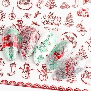 Нежные рождественские узоры, яркие цветные наклейки для маникюра, легко снимающиеся наклейки для ногтей, декор для женщин A