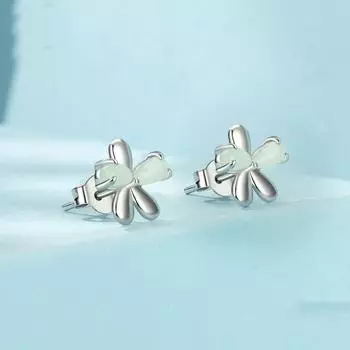 Нежные серьги-цветы, женские серьги-подвески из серебра 925 пробы с серебристым камнем зелёный