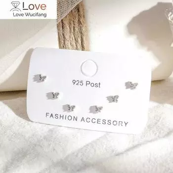 Нежные серьги-гвоздики в виде бабочки из серебряного циркония для женщин, подарок лучшему другу, комплект из 6 серег, ювелирные изделия S -E1207