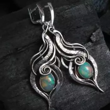 Нежные серьги-капли с синим опалом и жемчугом для женщин и девочек в подарок 1 Pair серебряный