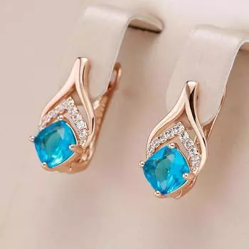 Нежные серьги-капли золотого цвета для женщин, роскошные квадратные аксессуары из аква-синего циркона, лучший подарок, повседневные украшения красный