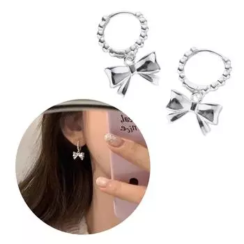 Нежные серьги-кольца с бантом, модные висячие серьги, уникальный подарок для модных женщин и девушек серебряный