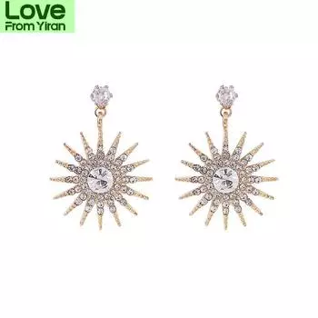 Нежные серьги-подсолнухи для женщин, новые лепестки, стразы, модные украшения, милые подарки на день рождения