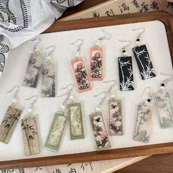 Нежные серьги с рисунком тушью, модные акриловые серьги-украшения, новые серьги-крючки в китайском стиле для девочек style 6