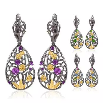 Нежные серьги с розой ветров, натуральные красочные сокровища, ретро, классические, элегантные, ювелирные изделия из стерлингового серебра S925, нишевые серьги с оригинальным дизайном 925 silver