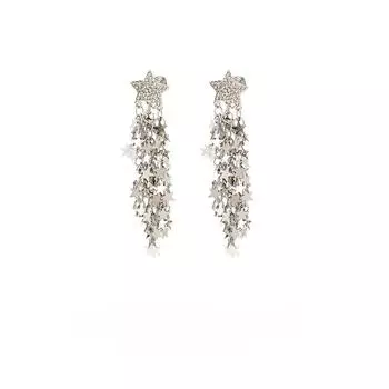 Нежные серьги со звездами и бахромой из горного хрусталя, модные женские катушки от комаров, без пирсинга, зажим для ушей