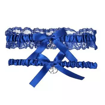 Нежные свадебные подвязки невесты из кружева синего цвета M из ткани креативная петля для ног M