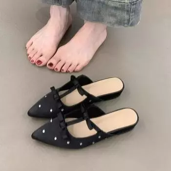 Нежные тапочки-мешки с головой феи 2025 года, весенний темперамент, элегантные атласные тапочки с заостренным кончиком 35 белый