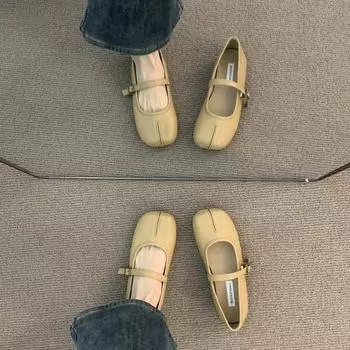Нежные туфли на плоской подошве Кремово-желтые свиные лапки Одинарные туфли Женские весенне-осенние туфли с мягкой подошвой и раздельным носком Туфли Мэри Джейн Бабушка Божья коровка 35 коричневый