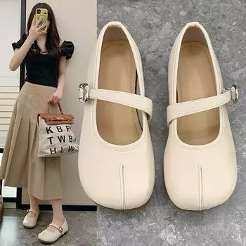 Нежные туфли на плоской подошве кремово-желтые свиные лапки одинарные женские весенне-осенние туфли с мягкой подошвой и раздвоенным носком туфли Мэри Джейн для бабушек 35 серебряный