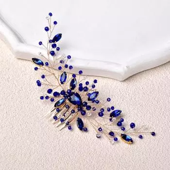 Нежные украшения для волос ручной работы, гребни для волос, тиара, свадебные заколки для волос, зеленый хрустальный лист синий