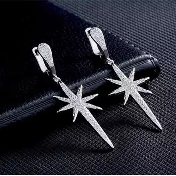 Нежные висячие серьги из стерлингового серебра 925 пробы с шестиугольной звездой и ослепительным цирконом для женщин, подарки на вечеринку, дропшиппинг S-E506