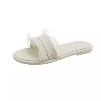 Нежные волшебные ветры женские односложные тапочки 2024 года лето новые французские милые оборки по краю универсальные классные тапочки женские 35 серебряный