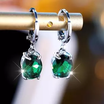 Нежные зеленые овальные серьги-подвески из циркония для женщин серебряного цвета, украшения для свадьбы, помолвки и вечеринки зелёный/серебряный