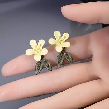 Нежные женские серьги-колокольчики, милые и элегантные серьги-гвоздики с цветочным принтом для девочек бежевый