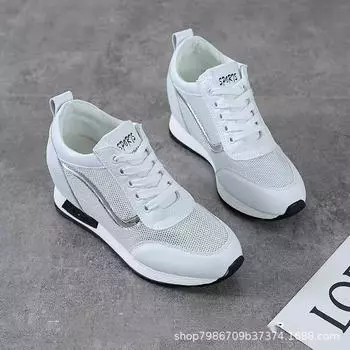 Нежные женские туфли 2024 года, сетчатые, новые, легкие, спортивные, белые туфли, повседневные туфли на небольшом танкетке 35