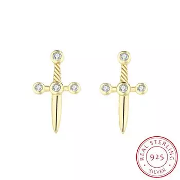 Нежные золотые серьги-гвоздики с крестом и бриллиантами для женщин, оригинальные ювелирные изделия из стерлингового серебра 925 пробы на помолвку, свадебный подарок золотой
