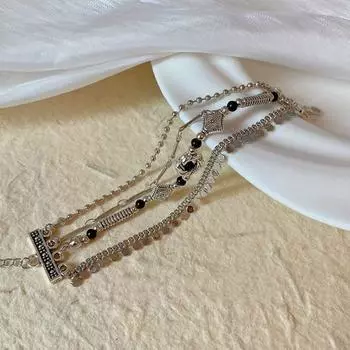 Нежный этнический браслет с кисточкой, бусинами, браслеты-манжеты, блестящий, ретро, многослойный браслет, подарок чёрный