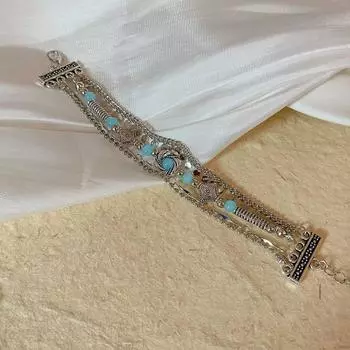 Нежный этнический браслет с кисточкой, бусинами, браслеты-манжеты, блестящий, ретро, многослойный браслет, подарок синий