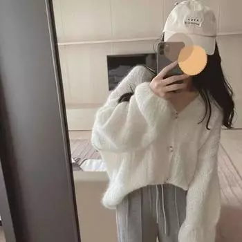 Нежный белый кардиган, свитер, пальто для женщин, осень 2023, свободный мягкий клейкий однотонный вязаный кардиган с длинными рукавами, женский топ One Size розовый