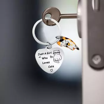 Нежный брелок для ключей, коллекционный брелок для ключей из нержавеющей стали, подвеска в виде сумки, прочный брелок с котом, держатель для ключей для домашних животных, подарок для любителей кошек