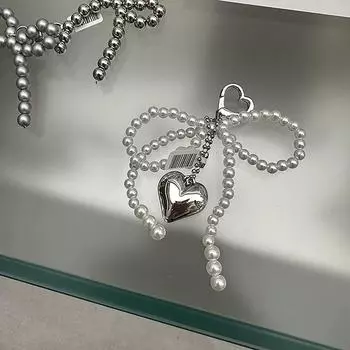 Нежный брелок с бусинами, подвеска ручной работы, жемчужный бант, брелок в форме сердца, украшение из жемчуга для сумок, телефонов