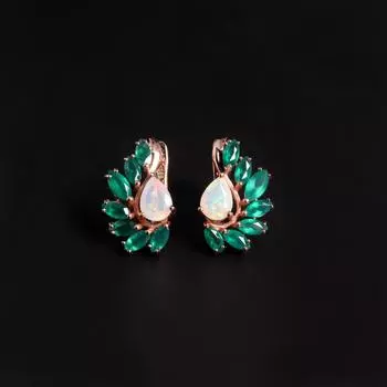 Нежный дизайн крыльев, серьги из стерлингового серебра с натуральным зеленым агатом и красочным опалом, элегантный и благородный подарок для женщин M зелёный