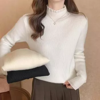 Нежный французский свитер с легким ароматом для женщин в новом зимнем стиле с полуводолазкой, кружевной строчкой, цельный бархатный топ в качестве базового слоя One Size