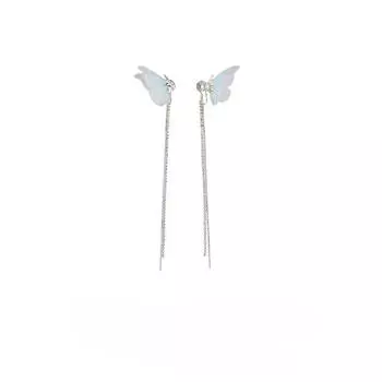 Нежный градиент, бабочка, длинная кисточка, серьги со стразами, спираль от комаров, без пирсинга, зажим для ушей, женский