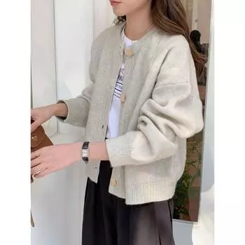 Нежный и Расслабленный Кардиган Вязаный Женский Осень и Зима 2025 Новое Поступление Классический Ретро Топ на Пуговицах Свободное Пальто Свитер Flower Brown M