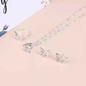 Нежный искусственный жемчуг бабочка цветок серьги кольцо ожерелье свадебный комплект для женщин