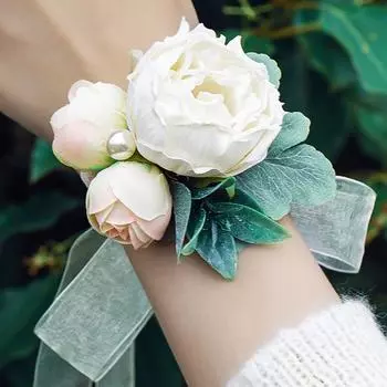 Нежный очаровательный романтический браслет подружки невесты с искусственным цветком на запястье для свадебных вечеринок белый