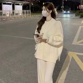 Нежный пуловер, женский свитер на осень и зиму 2022, с круглым вырезом, жареное тесто, вязаный пуловер, свободный свитер с длинными рукавами, топ One Size зелёный