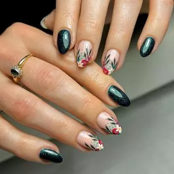 Нежный ретро-цветок, зеленый блеск, европейские и американские осенние готовые планшеты для дизайна ногтей, накладные ногти в европейском и американском стиле, можно смешивать
