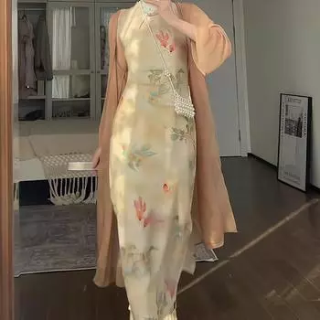 Нежный ретро китайский стиль Cheongsam с шалью, женский модный костюм 2XL разноцветный