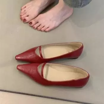 Нежный сказочный ветер вечерний ветер одиночные туфли 2025 новый французский сладкий темперамент элегантные остроносые туфли на плоской подошве с неглубоким носком 35 чёрный